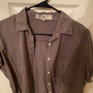 Olive Green Cropped Button Up